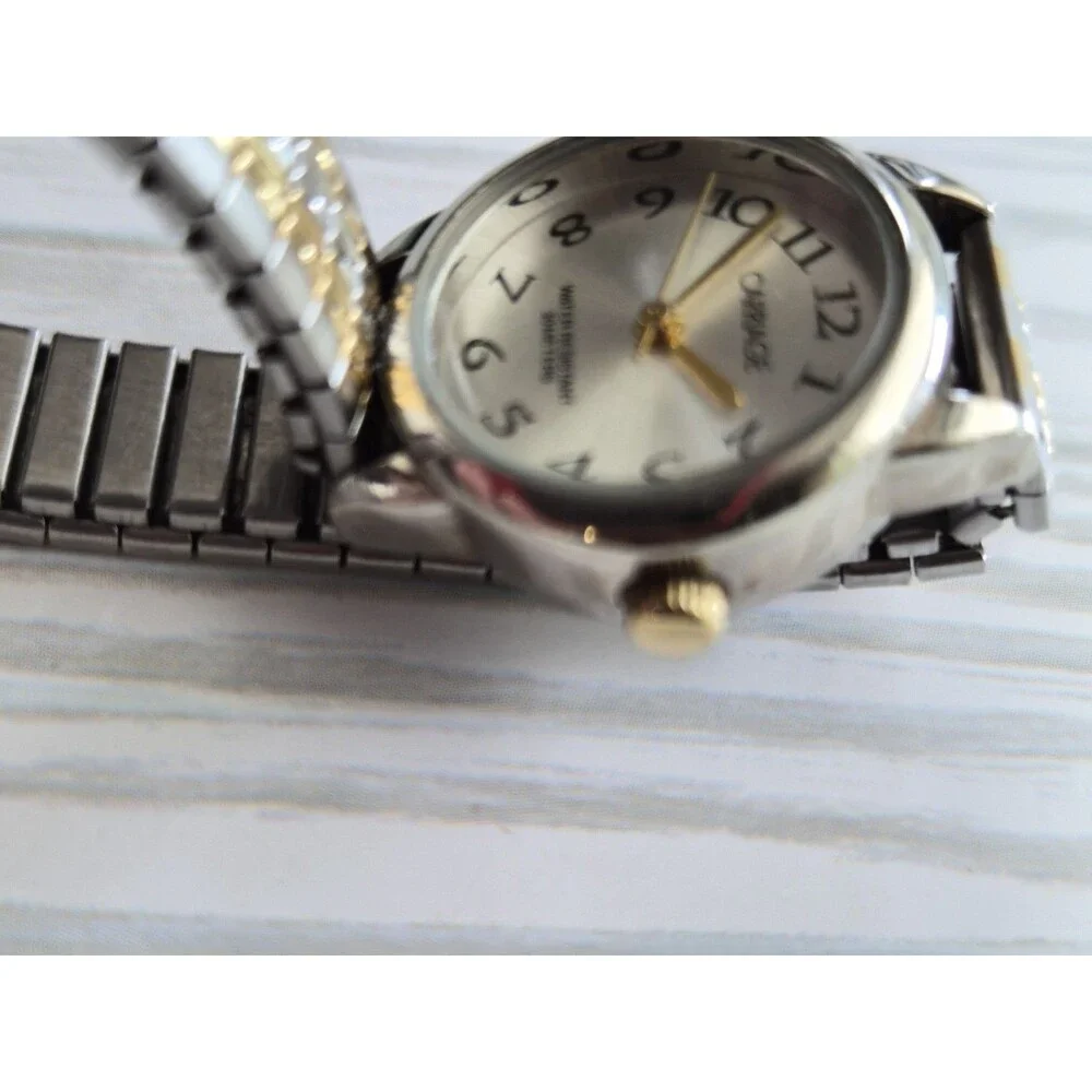 Timex Carriage Ladies Quartz Watch Cream Dial Silver & Gold  Metal Stretch Band